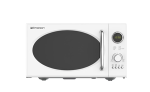 lot 443 image: Emerson 0.9 Cu. Ft., 800W Retro White Microwave Oven with Grill