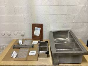 lot 91 image: Ruvati Verona 36 in. Apron-Front Farmhouse 5050 Double Bowl 16-Gauge Stainless Steel Kitchen Sink with Low Divide