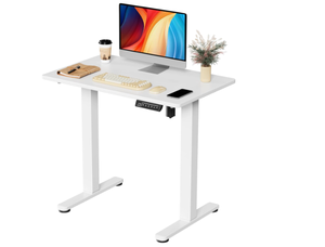 lot 39 image: JOY worker Small Electric Standing Desk, 31.5 x 20 Whole Piece Height Adjustable Desk with Memory Controller, White Sit to Stand Workstation for Home Office