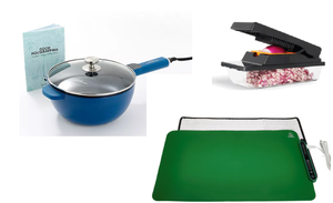 lot 351 image: Good Housekeeping 3 piece Bundle  Electric Warming Mat with Storage Bag,3Qt Electric Cook Pot,  Chop Chop All-In-One Prep Tool