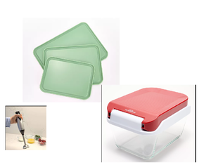lot 356 image: Good Housekeeping 3 piece Bundle Immersion Blender, All in One Chopper, Set of 3 Multi Use Prep Boards