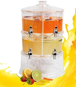 lot 489 image: Mind Reader Beverage Dispenser with Ice Bottom 2 Tier 4 Section Stackable Holder with Lids, 10.15 L x 10.15 W x 15.75 K