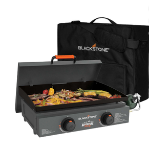 lot 53 image: Blackstone 2-Burner Smoky Mountain Gray 22 Adventure Ready Tabletop Griddle Bundle