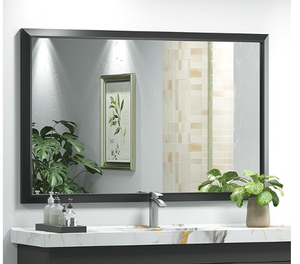 lot 59 image: SMIROR Matte Black Bathroom Mirror for Over Sink 48x 40 inch, Metal Thick Frame Rectangle Vanity Mirror for Wall, Anti-Rust, Horizontally or Vertically Mounted