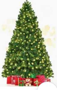 lot 83 image: 7.5ft Prelit Christmas Tree, Indoor Xmas Tree w 1346 PVC Branch, Pre-Strung 400 Warm White LED Lights & Metal Hinge, Artificial Christmas Tree for Home, Holiday, Party Decoration