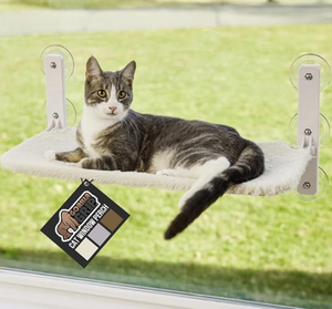 lot 180 image: GORILLA GRIP Cat Window Perch, Foldable Indoor Hammock Bed with Washable Cover, Holds 30lbs, Beige