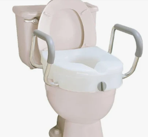 lot 188 image: Carex Raised Toilet Seat with Handles, Standard Round Toilets, Adds 3.5 to Height, 250 lb Capacity