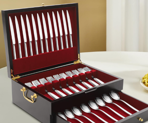 lot 194 image: Silverware Storage Box, Wooden Silverware Chest with Drawer 15 X11 Luxury Cutlery Storage Box with Flannelette Lined for Flatware Utensils