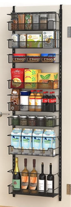 lot 495 image: Over the Door Pantry Organizer, 8-Tier Over the Door Organizer with Adjustable Basket, Pantry Door Organization for Pantry Kitchen Storage Room Spice Rack, Black