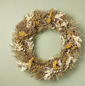 lot 496 image: Wangbujianwang Handmade Dried Flower Wreath  10 Inch Real Plant Floral Ring, Rustic Boho Wall Decor for Home, Front Door, Wedding, or Seasonal Gift