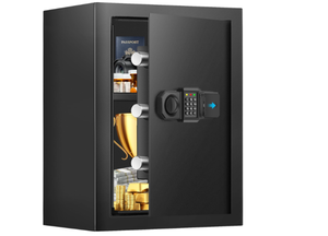 lot 454 image: 2.8 Cuft Home Safes Water and Fireproof, Digital Home Security Safe Box with Digital Keypad, Spare Keys and Alarm System, Fireproof Safe for Home Document Money Valuables