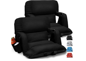 lot 473 image: LOT OF 2 Extra Wide Stadium Seats With Back Support 2 Pack, Exclusive Sofa Style Design Thick Bleacher Chairs With Back and Cushion, 6 Reclining Positions - Ultimate Comfort for Sports Events (Black, 25)