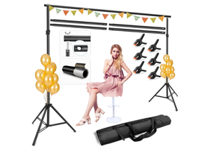 lot 157 image: Photo Backdrop Stand for Parties, 10x6.5FT Adjustable Backdrop Stand Studio Photography Background with Carrying Bag and Clamps for Projector Screen, Photoshoot