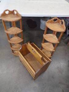 lot 59 image: Wood Dcor, Corner Shelves and Magazine Rack