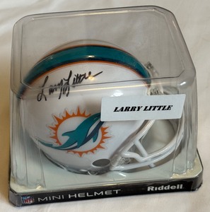 lot 104A image: Larry Little Signed Miami Dolphins Mini Football Helmet With Leaf COA