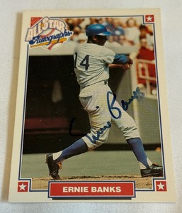 lot 105 image: Ernie Banks Signed 1993 All-Star Autographs Baseball Card With COA