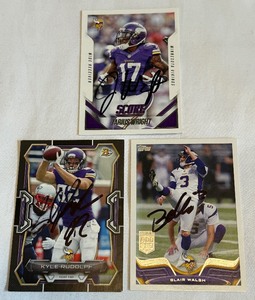 lot 125 image: (3) Minnesota Vikings On-Card Autos - Kyle Rudolph,Blair Walsh, Jairus Wright