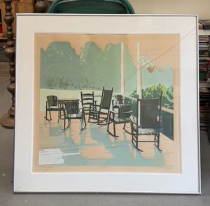 lot 62 image: STRIKING Signed & Numbered Janvier Lange Silkscreen Sunapee