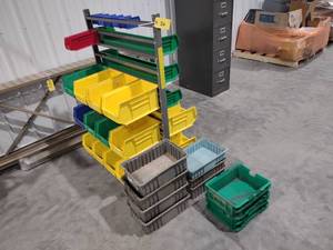 lot 82 image: Akro Mills Bin Rack with Assorted B...