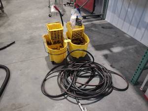 lot 542 image: Water Hose & (2) Mop Buckets...