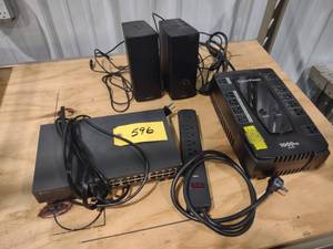 lot 596 image: Router, UPS, & Speakers...