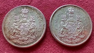 lot 57 image: (2) 80% Silver Canada Half Dollars