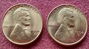 lot 68 image: (2) BU Red 1954-S Wheat Pennies