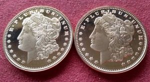lot 71 image: (2) Morgan Style 1oz Copper Rounds