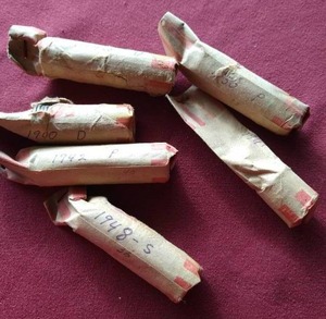 lot 105 image: (6) Partial Wheat Penny Rolls