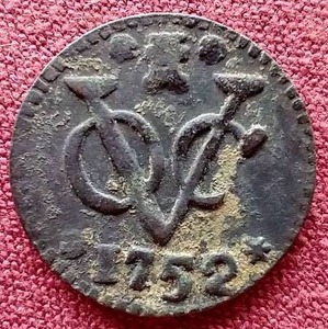 lot 106 image: 1752 Netherlands East Indies 1 Duit New York Penny - Very Nice