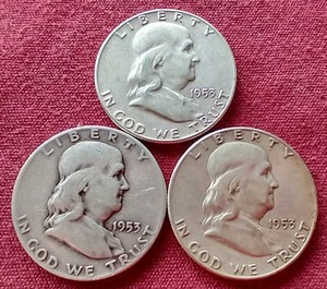 lot 112 image: (3) 1953 Franklin Half Dollars - PDS