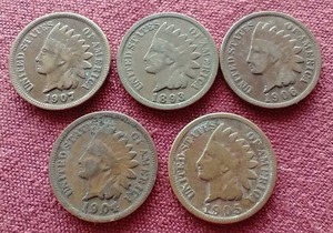 lot 119 image: (5) Indian Pennies
