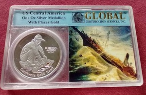 lot 122 image: Awesome 1oz Silver Medallion With Placer Gold