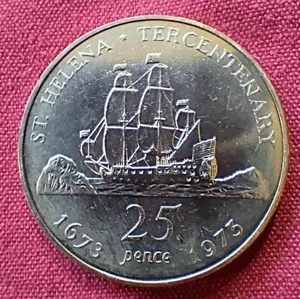 lot 62 image: 1973 St Helena 25 Pence Commemorative Coin