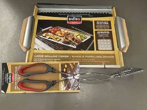lot 34 image: Mr. Bar-B-Q Deluxe Turner Tongs and Large Grilling Topper Set