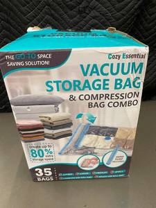 lot 51 image: Cozy Essential 35-Piece Vacuum Storage and Compression Bag Combo with Hand Pump