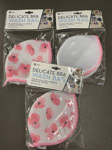 lot 55 image: Lot of 3 Delicate Bra Wash Bags Mesh Laundry Zippered Pink Floral