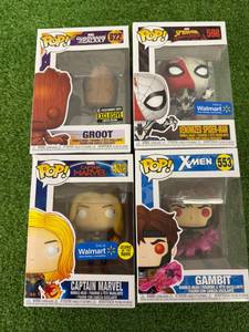 lot 169 image: Funko POP Groot, Gambit, Captain Marvel & Venomized Spider-Man