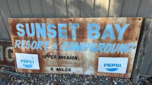 lot 338 image: Vintage Sunset Bay Resort Campground Metal Sign with Pepsi Logos