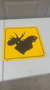 lot 359 image: Yellow Metal Moose Crossing Sign