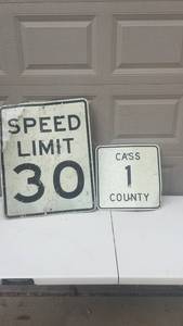 lot 360 image: Set of 2 Vintage Road Signs - Speed Limit 30 and Cass County 1