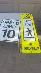 lot 377 image: Set of 2 Metal Street Signs Speed Limit 10 and State Law Crosswalk