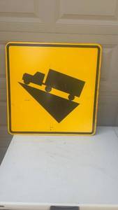 lot 379 image: Set of 5 Used Yellow Metal Road Warning Signs