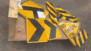 lot 389 image: Collection of Used Roadway and Warning Signs with No Passing Zone