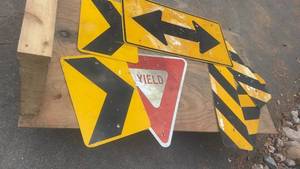 lot 390 image: Collection of Used Road Signs Including Yield and Directional Arrows