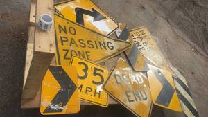 lot 395 image: Collection of Used Highway and Road Signs Including No Passing Zone and Dead End
