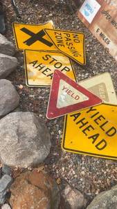 lot 396 image: Collection of Vintage Metal Road and Traffic Signs