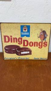 lot 866 image: Vintage Hostess Ding Dongs Advertising Tin Sign