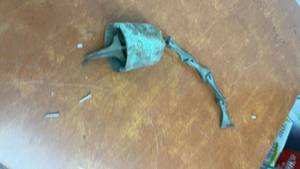 lot 869 image: Vintage Patinated Brass Hanging Bell with Chain