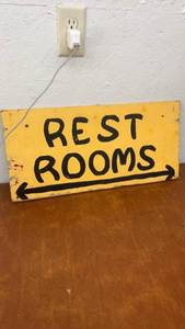 lot 874 image: Vintage Hand-Painted Rest Rooms Wooden Sign